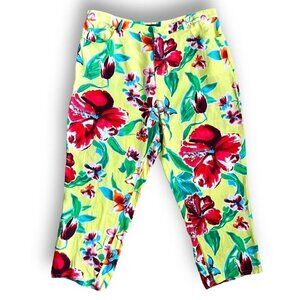 LAUREN Ralph Lauren Womens Linen Pants Plus Sz 18W Yellow Tropical Floral Ankle